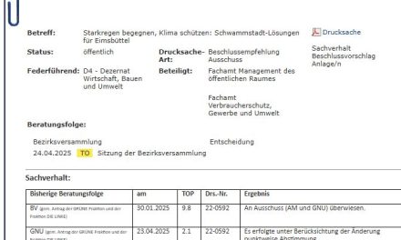 „Schwammstadt Eimsbüttel“ – Linke und Grüne mit Klimapanik in der Bezirksversammlung
