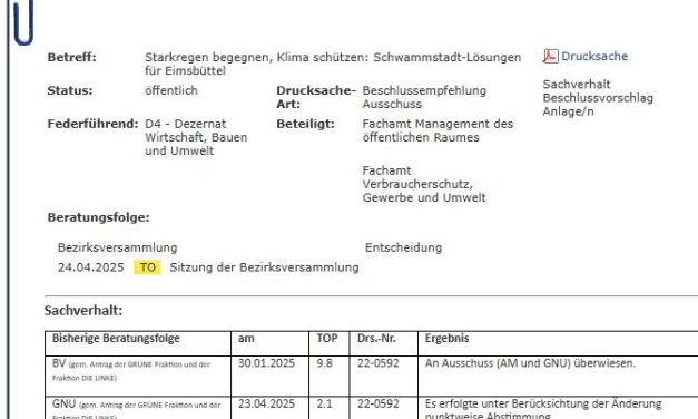 „Schwammstadt Eimsbüttel“ – Linke und Grüne mit Klimapanik in der Bezirksversammlung